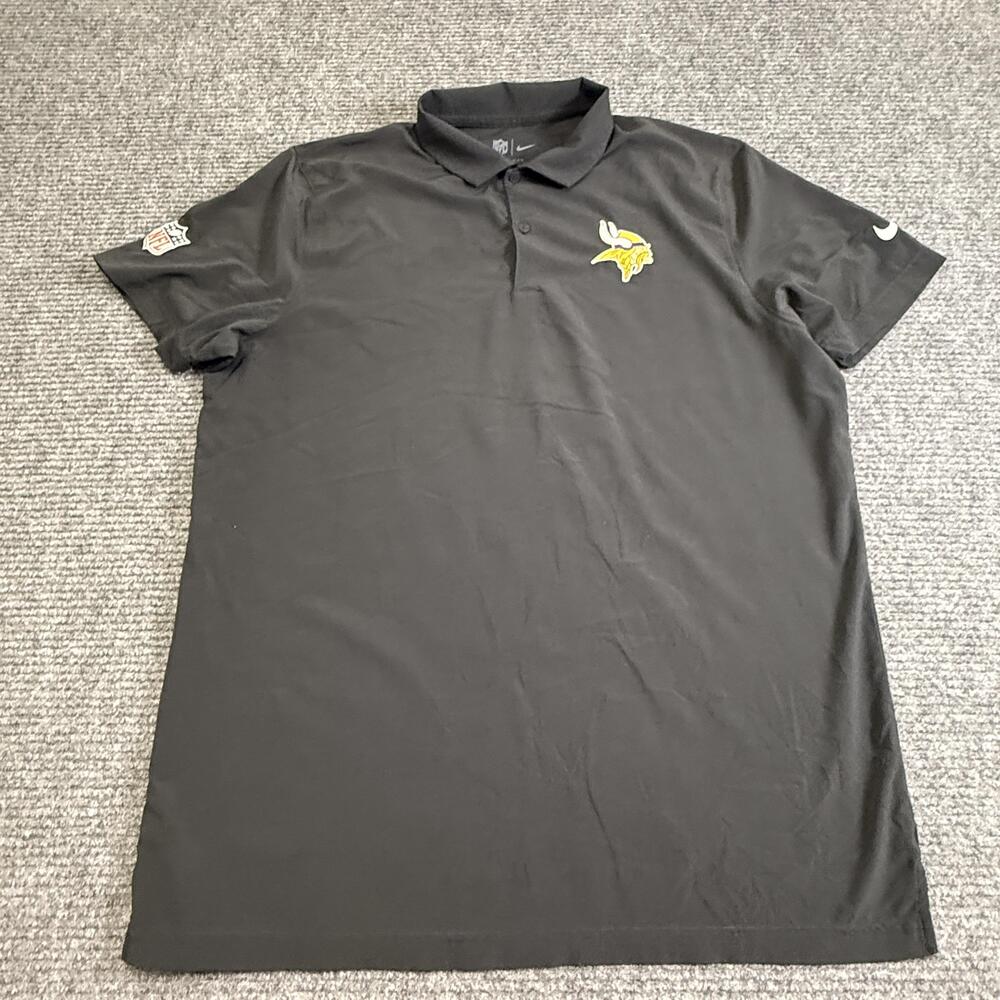 Minnesota Vikings Polo Shirt Mens Large Black NFL Football Nike Dri Fit Training